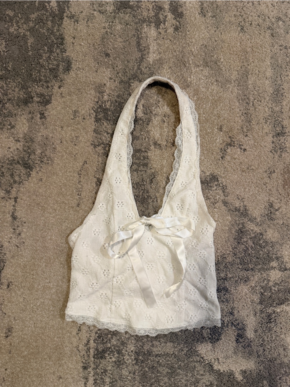 Kimchi Blue White Lace Halter Top with Ribbon